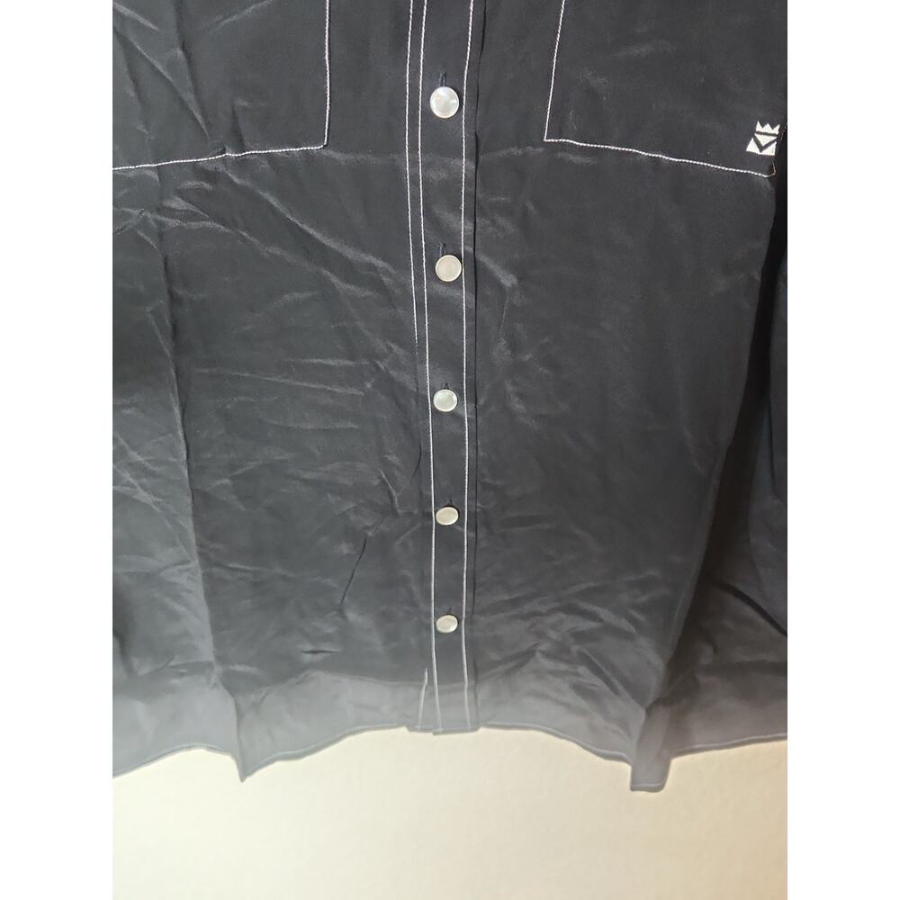NEW Bob Mackie Wearable Art BLACK Silk Pearl Button Long Sleeve Blouse LARGE - Picture 7 of 8